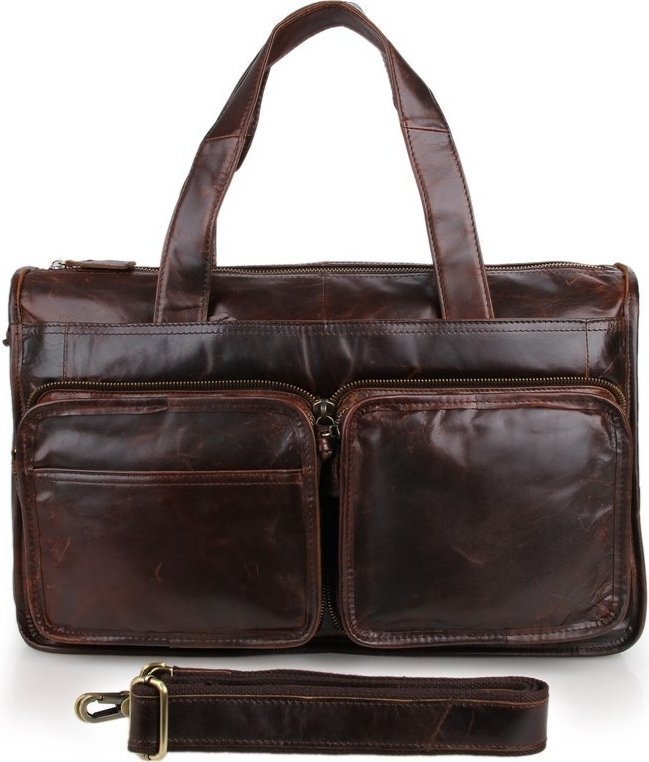 Добротная мужская сумка крупного размера из натуральной коричневой кожи VINTAGE STYLE (14243)