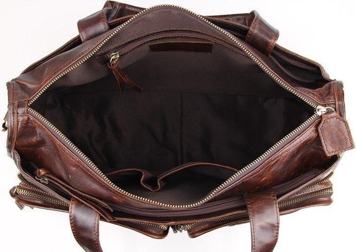 Добротна чоловіча сумка великого розміру з натуральної коричневої шкіри VINTAGE STYLE (14243)