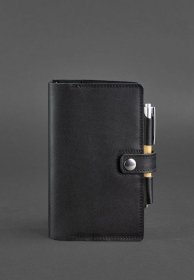Кожаный блокнот (Софт-бук) черного цвета с хлястиком на кнопке - BlankNote (41815)