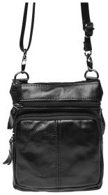 Чоловіча зручна сумка через плече з натуральної шкіри чорного кольору Keizer (15665)