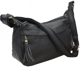 Недорога жіноча шкіряна сумка чорного кольору на плече Borsa Leather (15702)