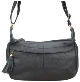 Недорога жіноча шкіряна сумка чорного кольору на плече Borsa Leather (15702)