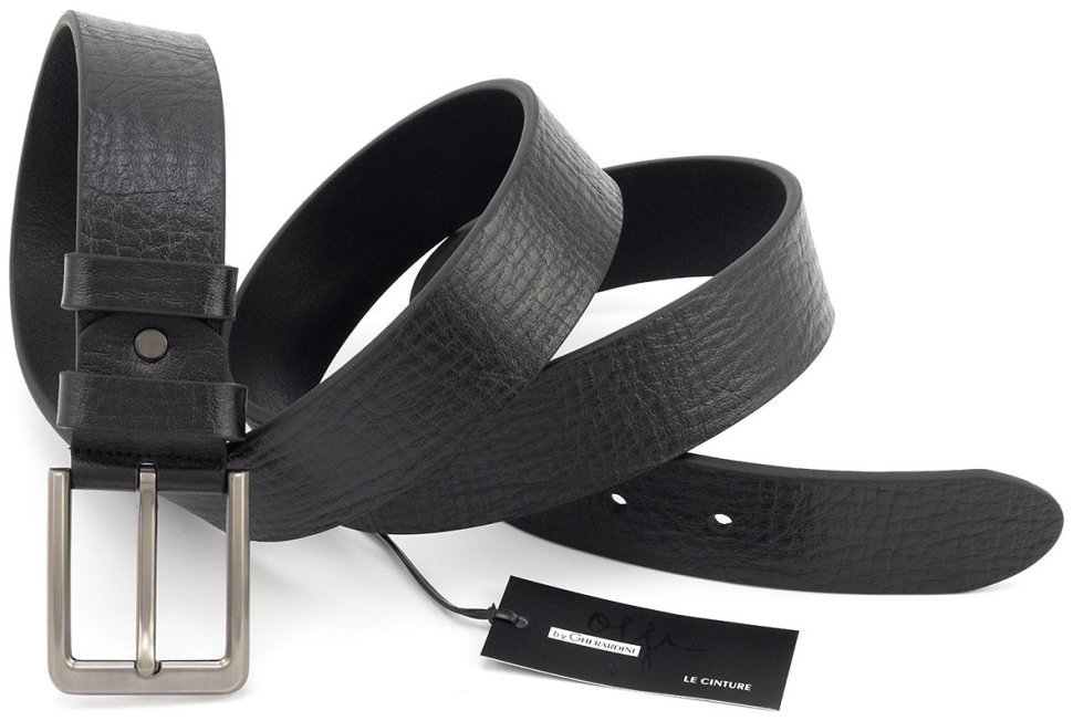 Італійський ремінь чоловічий шкіряний із фактурної шкіри батал до 140 см Gherardini 40830 (чорний) фото №3 Італійський ремінь чоловічий шкіряний із фактурної шкіри батал до 140 см Gherardini 40830 (чорний) modnotak фото №3