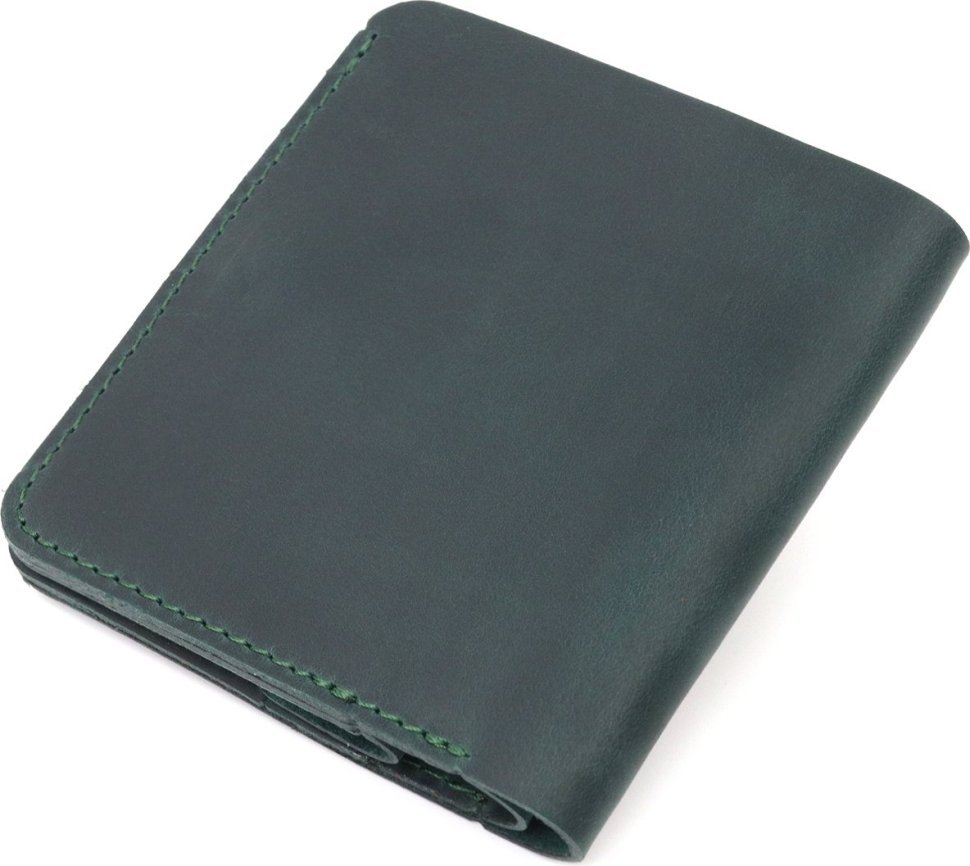 Небольшое мужское винтажное портмоне из натуральной кожи зеленого цвета Shvigel (2416603)
