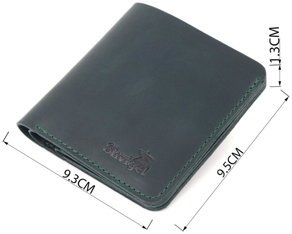 Небольшое мужское винтажное портмоне из натуральной кожи зеленого цвета Shvigel (2416603)