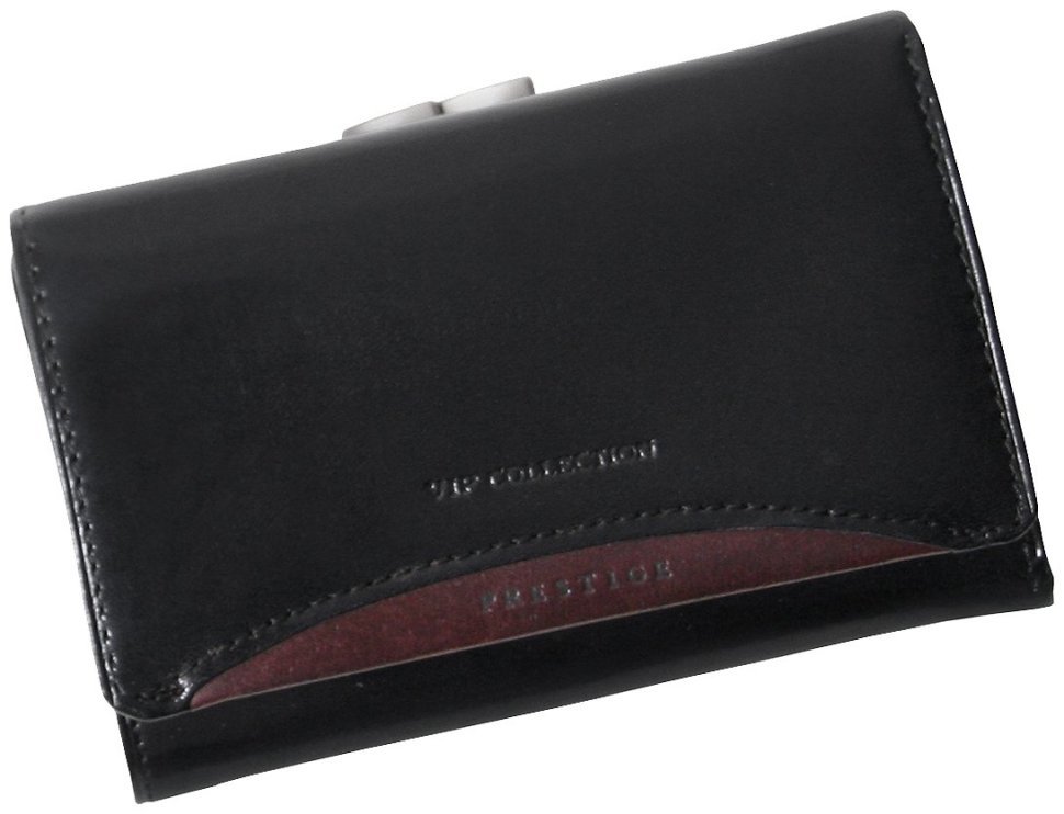 Жіночий шкіряний гаманець Prestige на кнопці Vip Collection 102615 (чорний) modnotak фото №1