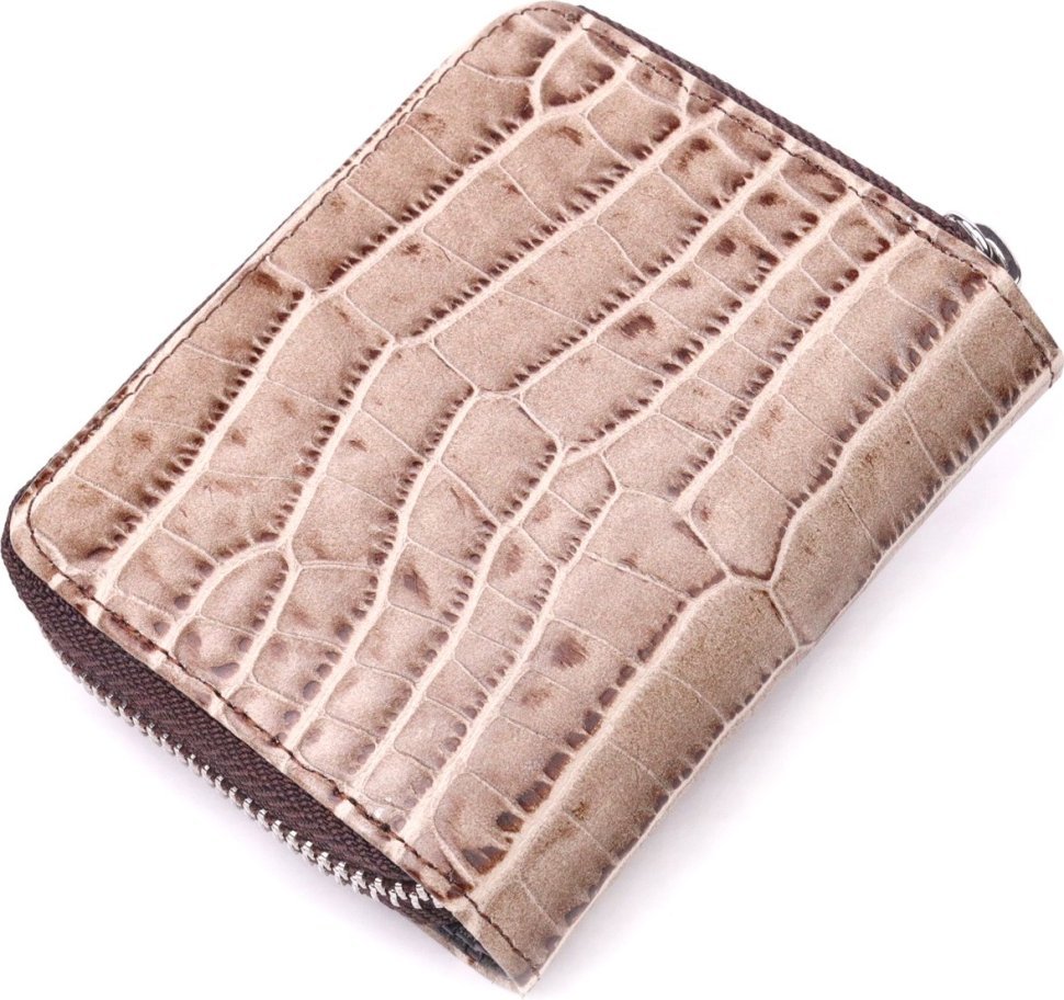 Бежевый женский кошелек из натуральной кожи с тиснением под крокодила KARYA (2421413)