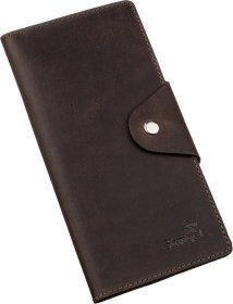 Вертикальний купюрник коричневого кольору із вінтажної шкіри на кнопці SHVIGEL (2416180)