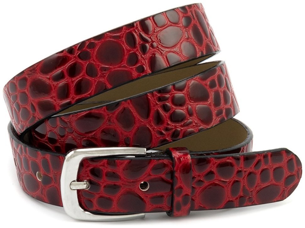 Женский ремень из лаковой кожи с фактурой под рептилию Remar 30120 красный фото №1 Женский ремень из лаковой кожи с фактурой под рептилию Remar 30120 красный modnotak фото №1