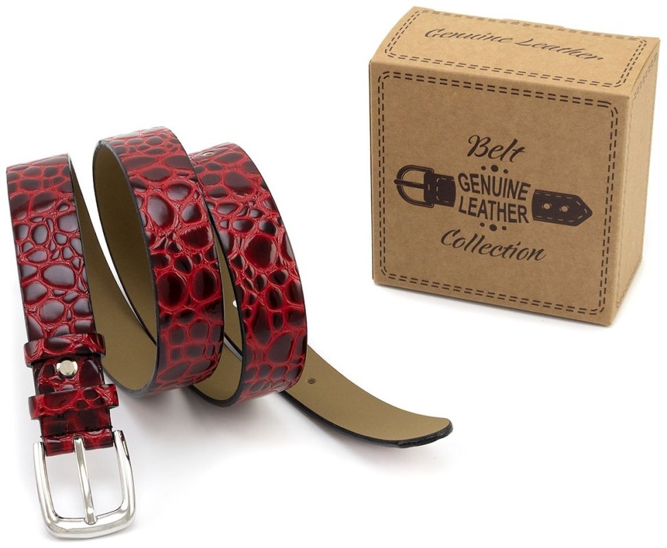 Женский ремень из лаковой кожи с фактурой под рептилию Remar 30120 красный фото №5 Женский ремень из лаковой кожи с фактурой под рептилию Remar 30120 красный modnotak фото №5