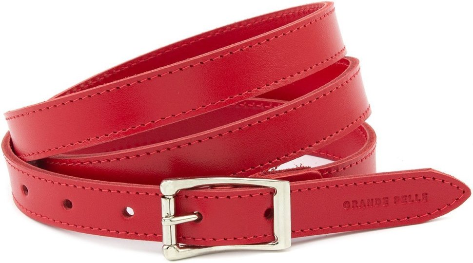 Женский кожаный ремень красного цвета с серебристой пряжкой Grande Pelle (20062)