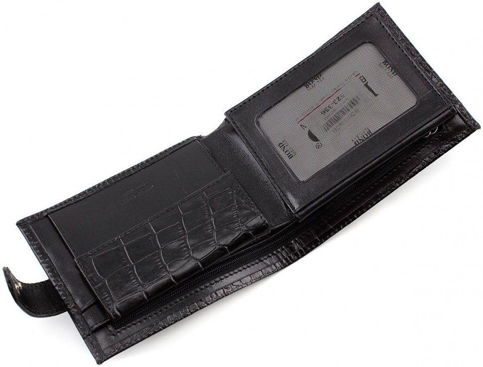Мужское портмоне черного цвета из натуральной кожи с тиснением Bond Non (10651)