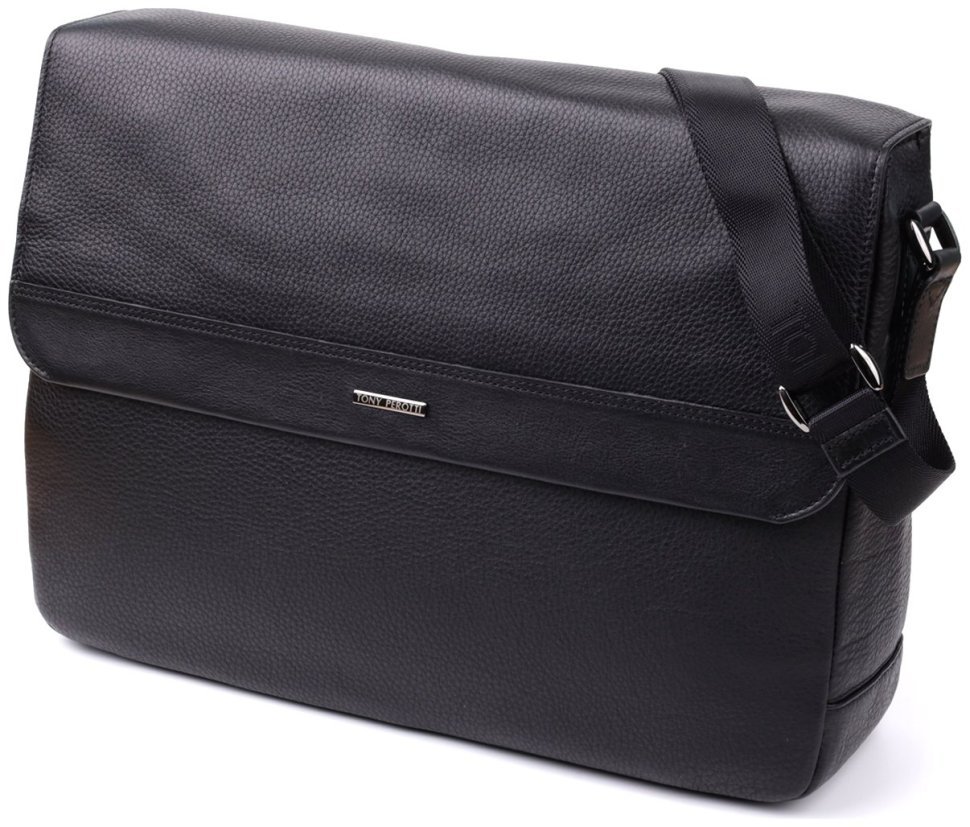 Мужская сумка-мессенджер из натуральной итальянской кожи в черном цвете Tony Perotti 103315 modnotak фото №1