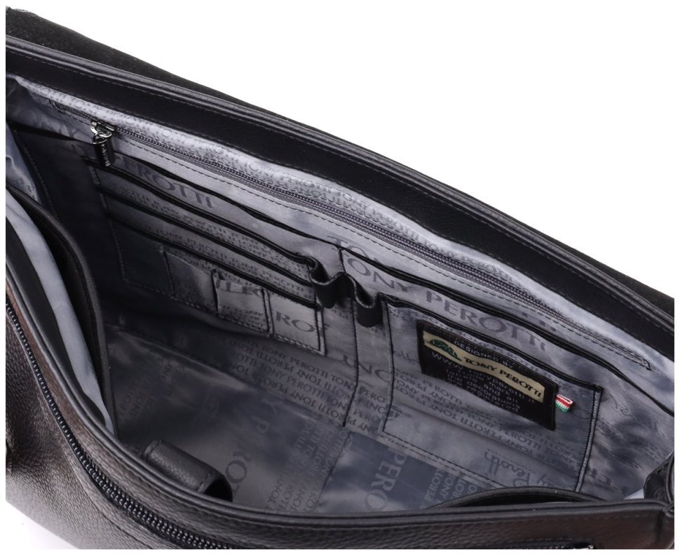 Мужская сумка-мессенджер из натуральной итальянской кожи в черном цвете Tony Perotti 103315 modnotak фото №6