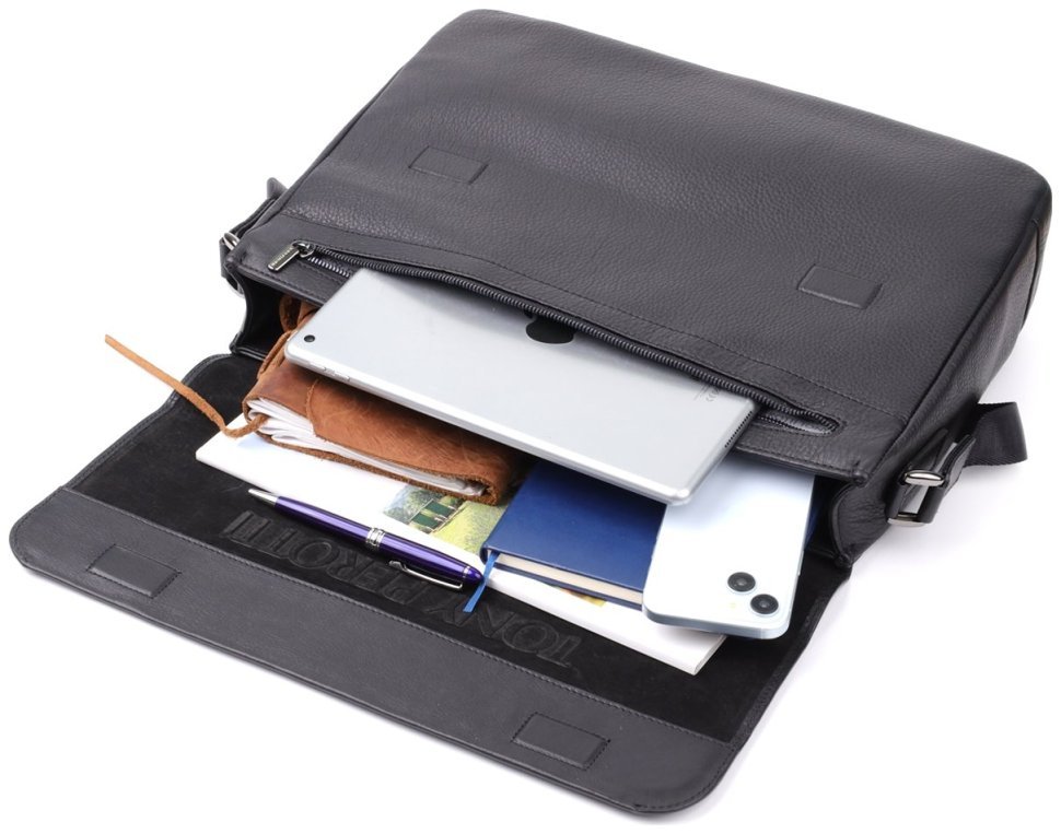 Мужская сумка-мессенджер из натуральной итальянской кожи в черном цвете Tony Perotti 103315 modnotak фото №8