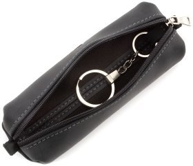 Черная ключница из винтажной кожи на молнии Grande Pelle (13268)