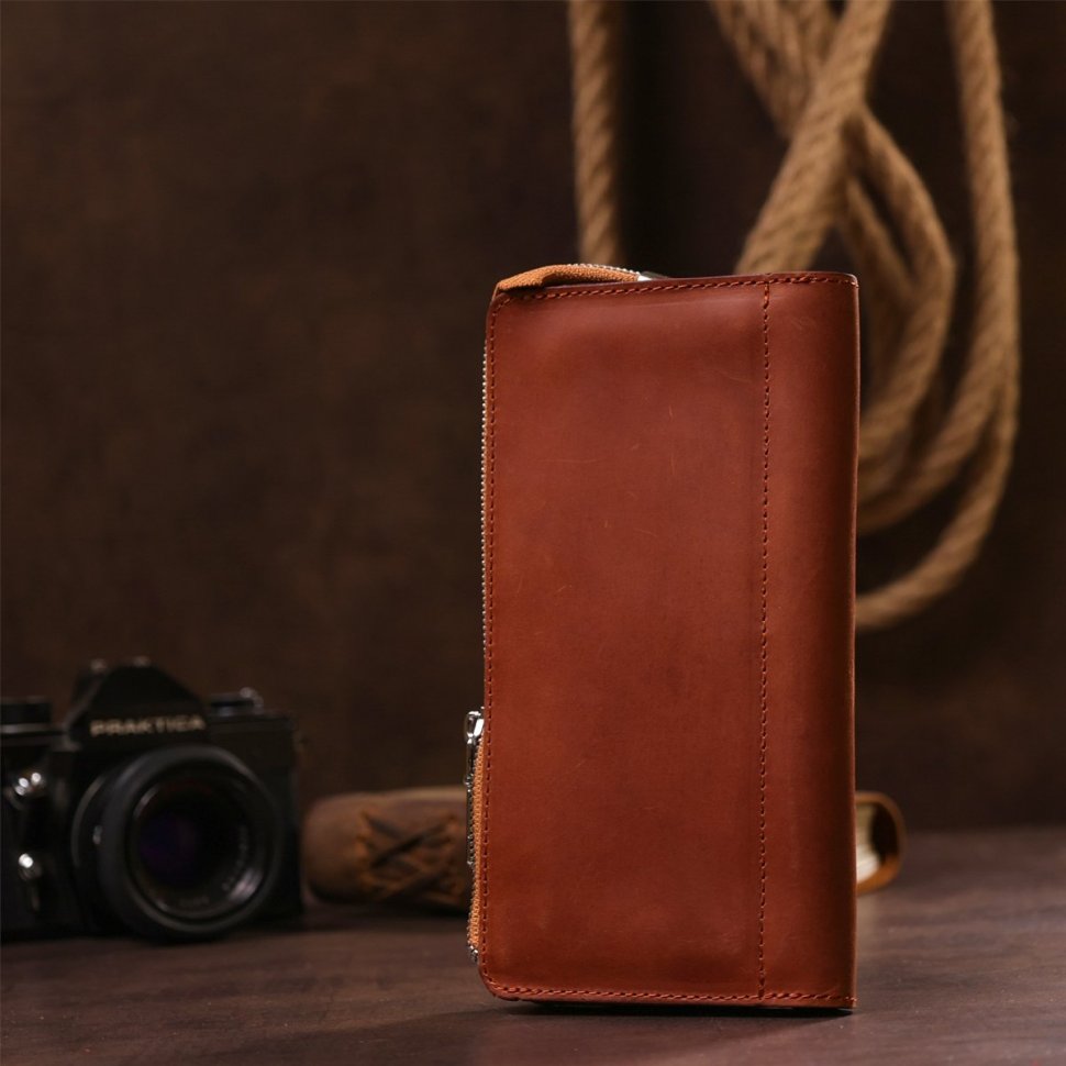 Рудий шкіряний чоловічий гаманець-клатч із матової шкіри SHVIGEL (16190)
