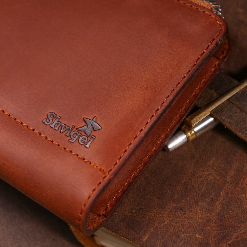 Рудий шкіряний чоловічий гаманець-клатч із матової шкіри SHVIGEL (16190)