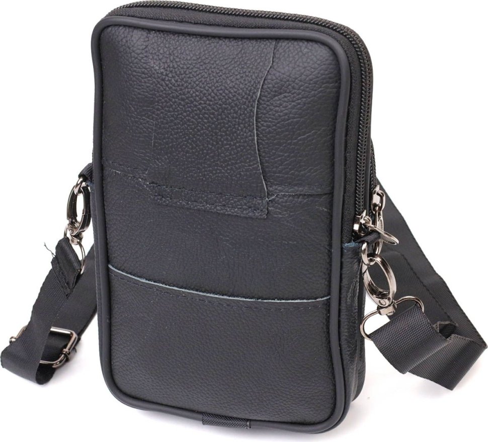 Маленькая мужская вертикальная сумка из натуральной кожи черного цвета Vintage (2421481)