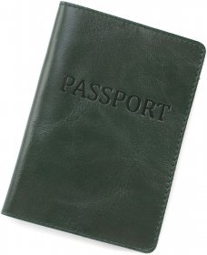 Зеленая обложка для паспорта из глянцевой кожи ST Leather (16889)