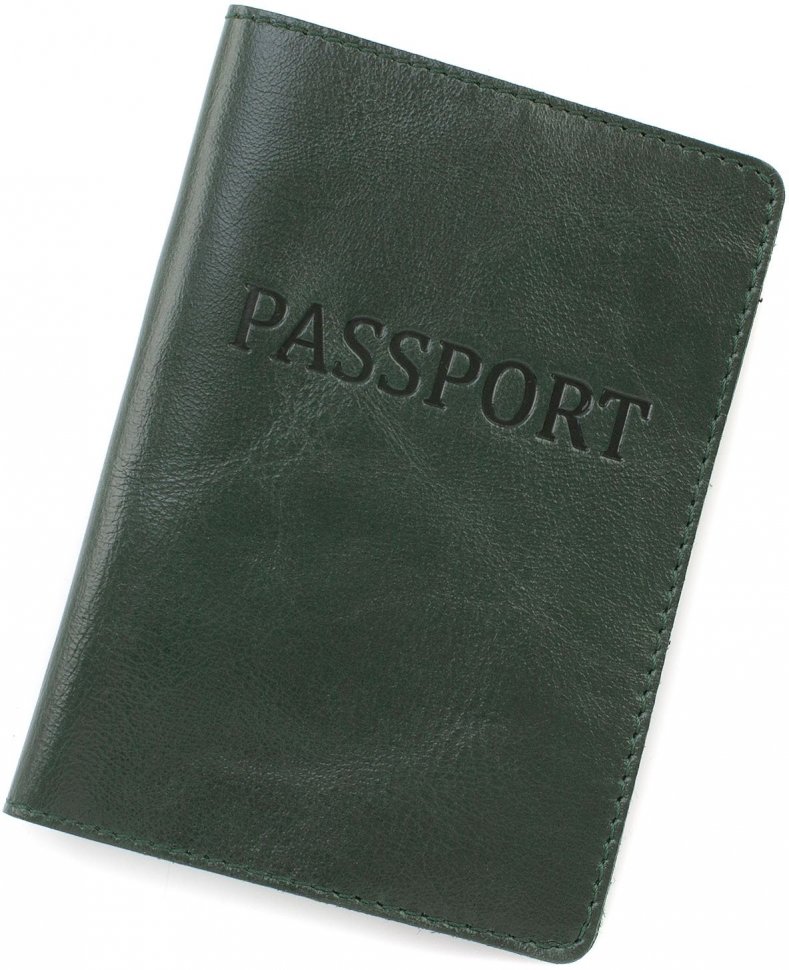 Зелена обкладинка для паспорта з глянсової шкіри ST Leather (16889)