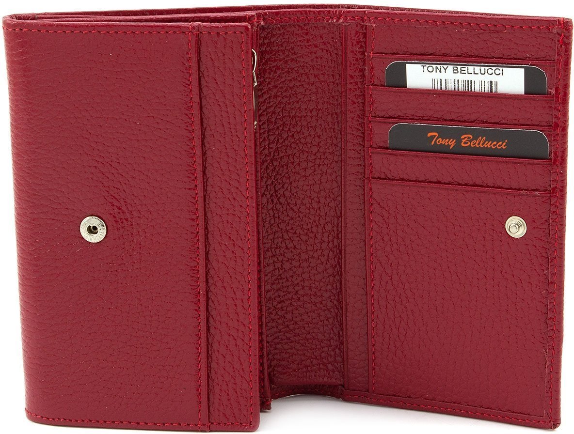 Красивый кошелек красного цвета из высококачественной кожи Tony Bellucci (10765)