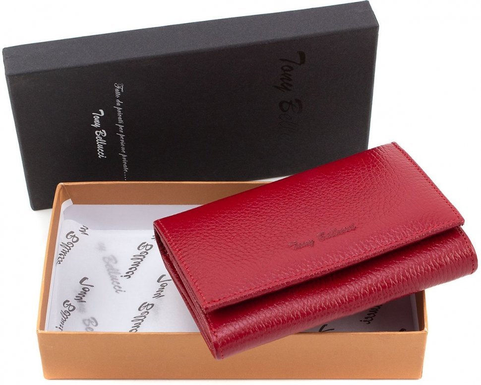 Гарний гаманець червоного кольору з високоякісної шкіри Tony Bellucci (10765)