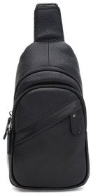 Вместительная мужская сумка слинг из натуральной кожи Borsa Leather 104515 черного цвета