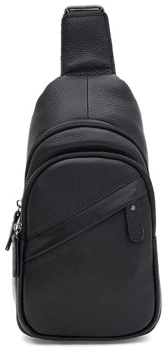 Вместительная мужская сумка слинг из натуральной кожи Borsa Leather 104515 черного цвета modnotak фото №1