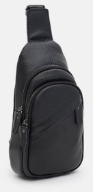 Вместительная мужская сумка слинг из натуральной кожи Borsa Leather 104515 черного цвета