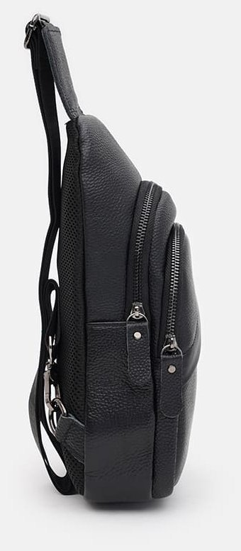 Вместительная мужская сумка слинг из натуральной кожи Borsa Leather 104515 черного цвета modnotak фото №4