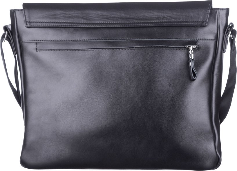 Мужская сумка-мессенджер из гладкой кожи черного цвета с клапаном SHVIGEL (11039)