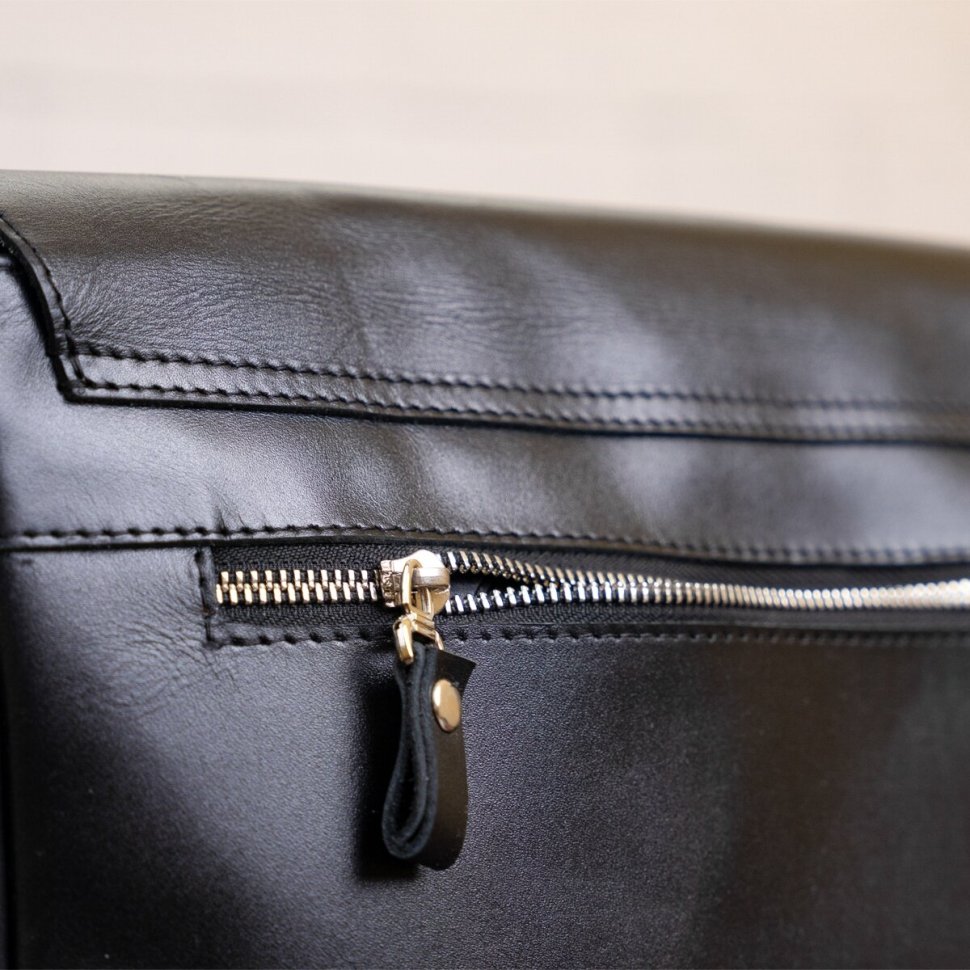 Чоловіча сумка-месенджер із гладкої шкіри чорного кольору з клапаном SHVIGEL (11039)