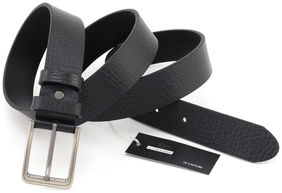 Классический брючный мужской ремень из итальянской фактурной кожи Gherardini 35311 черный modnotak фото №3