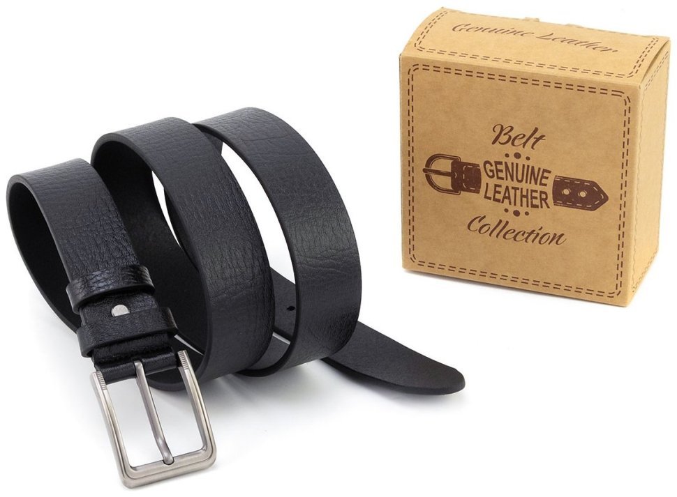 Классический брючный мужской ремень из итальянской фактурной кожи Gherardini 35311 черный modnotak фото №5