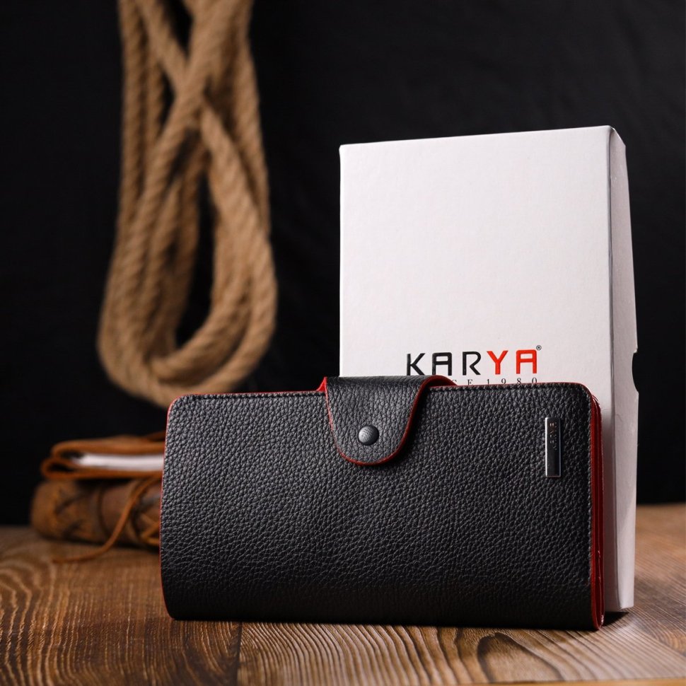 Місткий жіночий гаманець із натуральної шкіри в чорно-червоному кольорі KARYA (2421001)