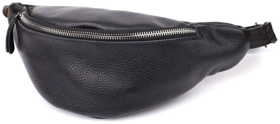 Вместительная мужская бананка из фактурной кожи черного цвета Shvigel 95315 modnotak фото №1