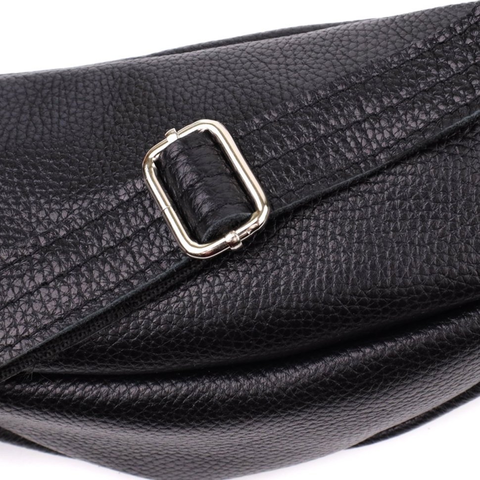 Вместительная мужская бананка из фактурной кожи черного цвета Shvigel 95315 modnotak фото №5