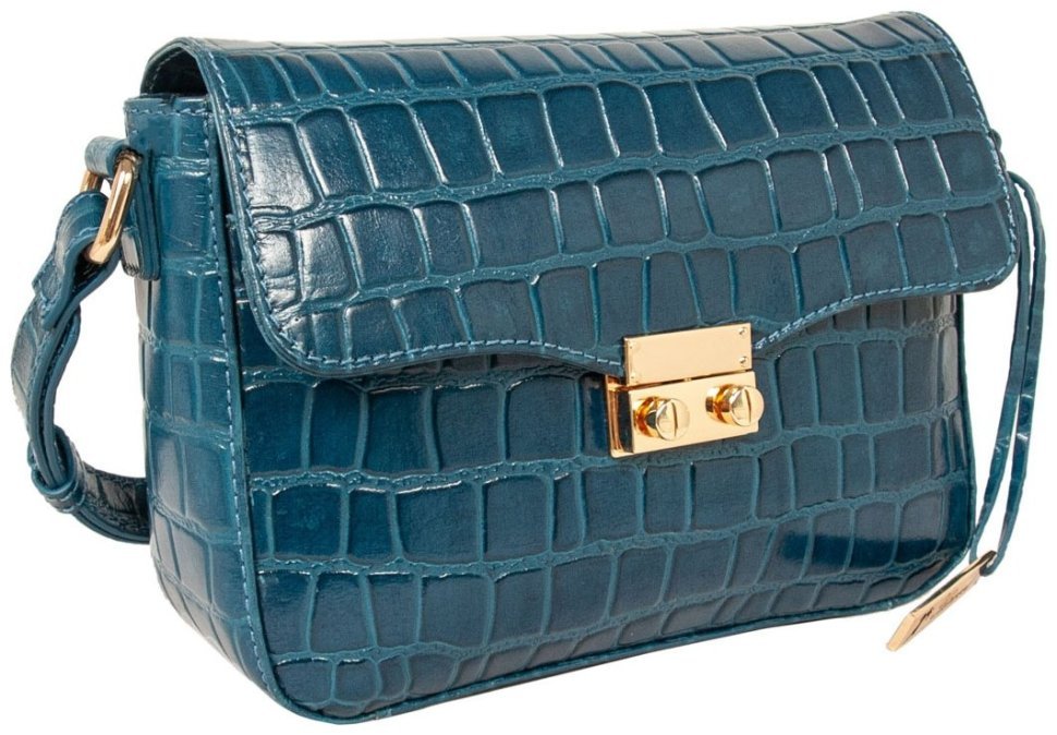 Женская сумка на защелке из натуральной кожи с тиснением под рептилию Ashwood C50 бирюзового цвета 95415 modnotak фото №2