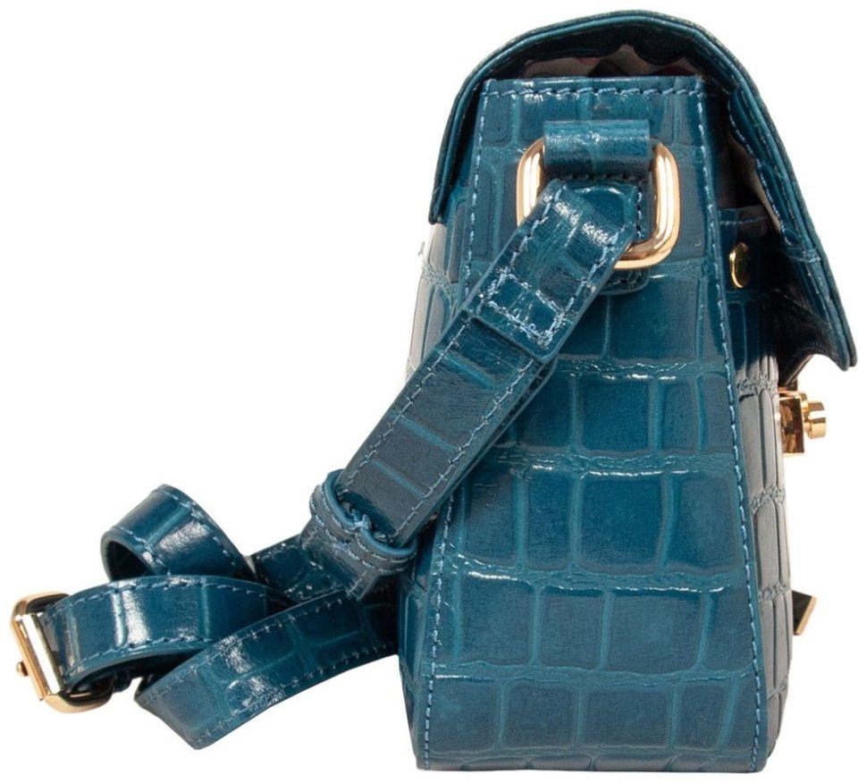 Женская сумка на защелке из натуральной кожи с тиснением под рептилию Ashwood C50 бирюзового цвета 95415 modnotak фото №3