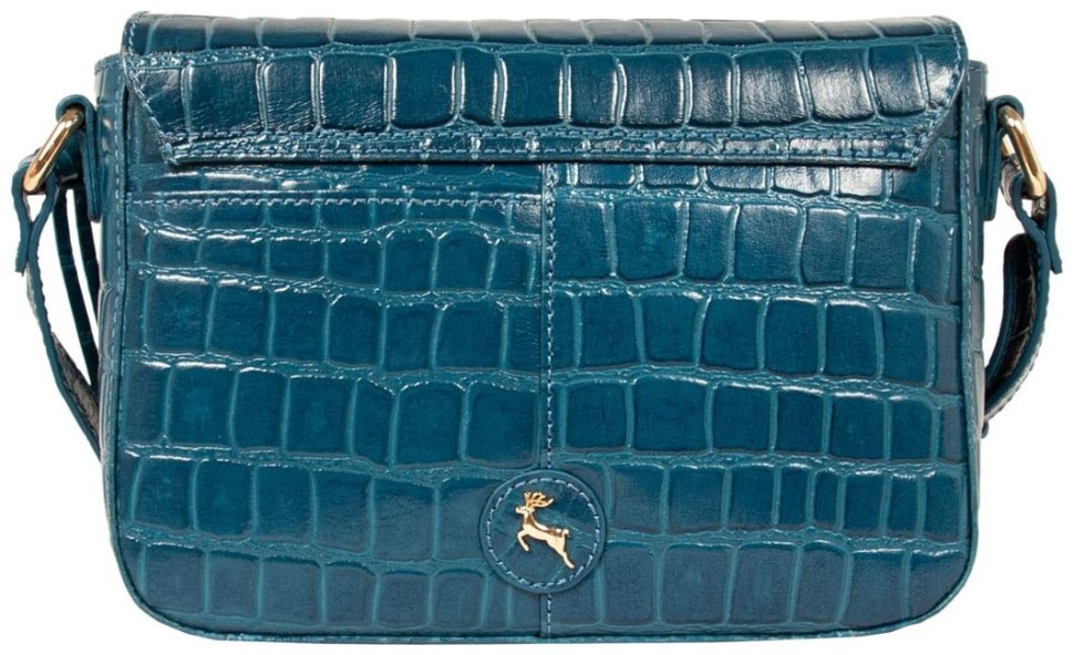 Женская сумка на защелке из натуральной кожи с тиснением под рептилию Ashwood C50 бирюзового цвета 95415 modnotak фото №4