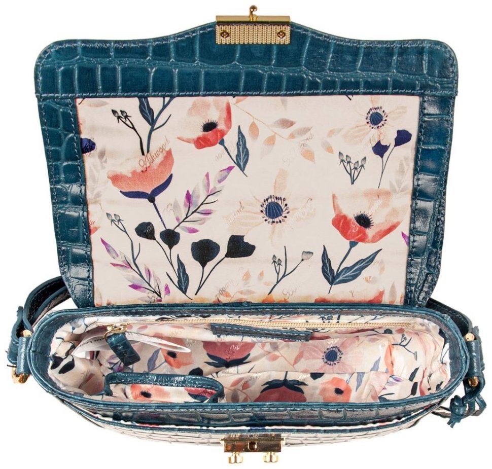 Женская сумка на защелке из натуральной кожи с тиснением под рептилию Ashwood C50 бирюзового цвета 95415 modnotak фото №5