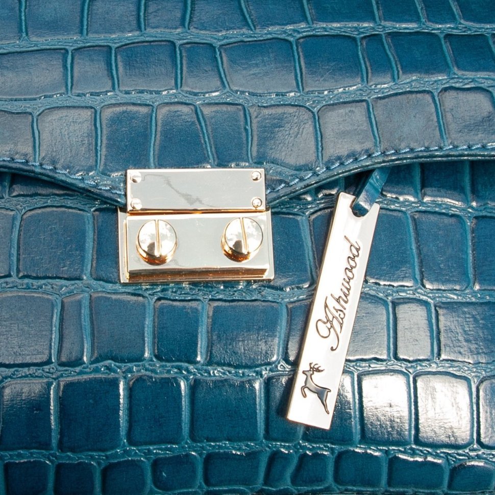 Женская сумка на защелке из натуральной кожи с тиснением под рептилию Ashwood C50 бирюзового цвета 95415 modnotak фото №6