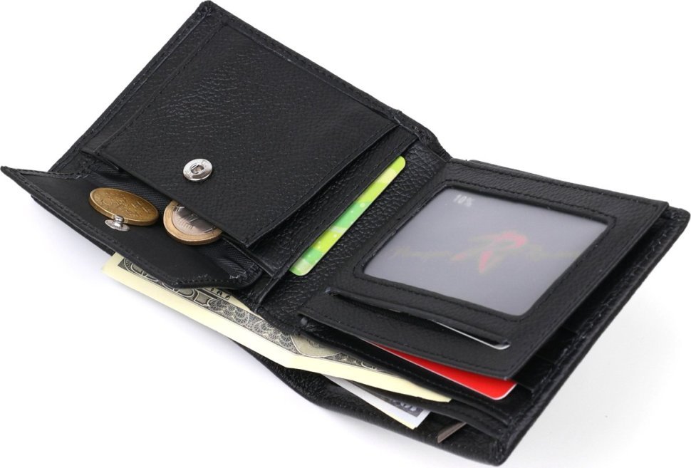 Чорний класичний чоловічий гаманець із зернистої шкіри без фіксації Vintage (2420475)