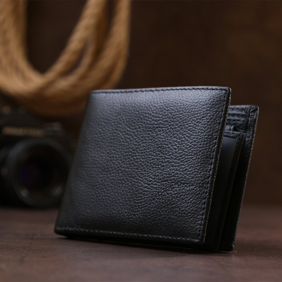 Черный классический мужской кошелек из зернистой кожи без фиксации Vintage (2420475)