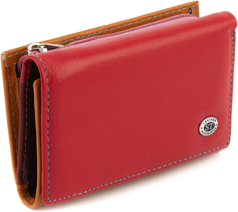 Шкіряний жіночий різнокольоровий гаманець компактного розміру на магніті ST Leather 1767215