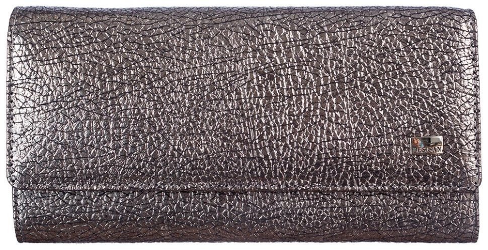 Кошелек женский из фактурной кожи с клапаном на кнопке Desisan 107315 серого цвета modnotak фото №1