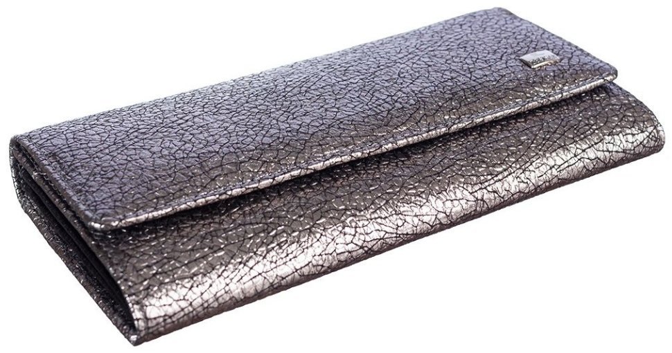 Кошелек женский из фактурной кожи с клапаном на кнопке Desisan 107315 серого цвета modnotak фото №3
