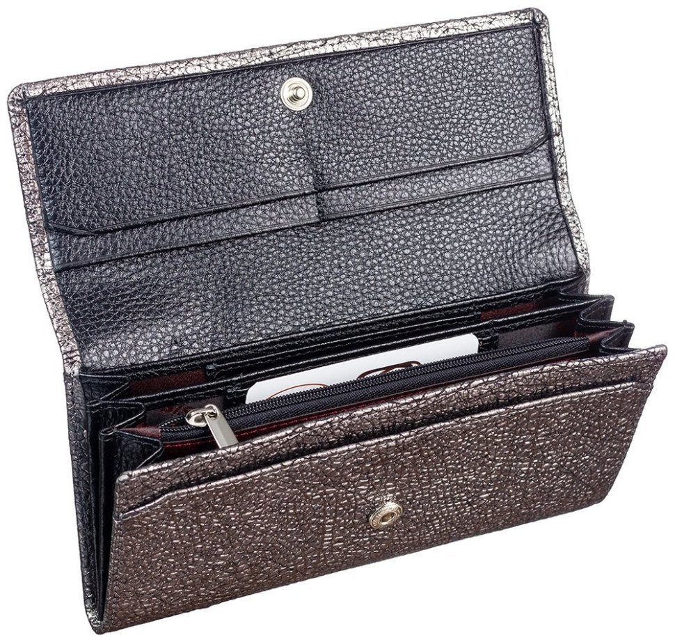 Кошелек женский из фактурной кожи с клапаном на кнопке Desisan 107315 серого цвета modnotak фото №4