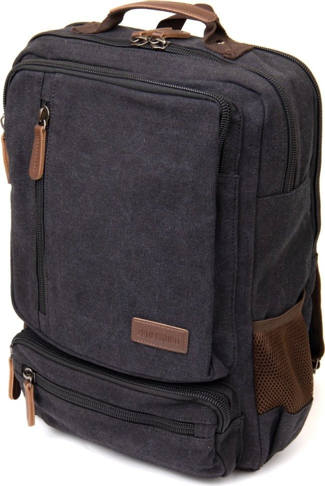 Черный текстильный дорожный рюкзак на два отделения Vintage (20611)